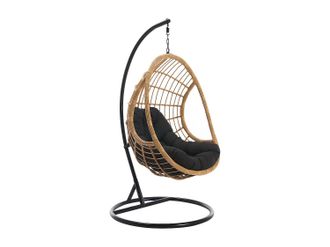 Vente-Unique Sill&oacute;n colgante de resina trenzada - Natural claro con coj&iacute;n negro - ZALO de MYLIA