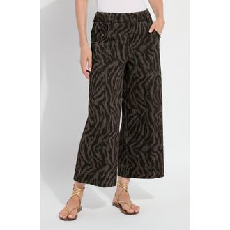 Lyss&eacute; Leo Print High Waist Ankle Wide Leg Denim Pants in Black/grey Current Ripples at Nordstrom, Size X-Large
