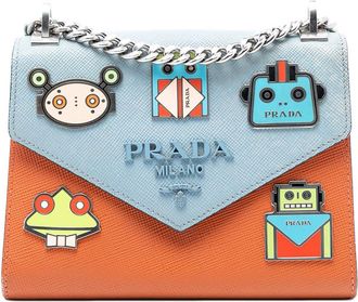 Prada Pre-owned Prada Bicolor Saffiano Cuir Monochrome Robot Patches Envelope Chain Flap Ladies XSLX0O6NJLJ9RJ19