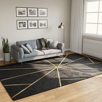 Berkfield Home Rug Washable Black & Gold 190x300 cm Anti Slip | Size: 100 cm diameter