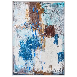 Beliani Lienzo Decorativo Con Motivo Abstracto Hecho A Mano Materiales Sint&eacute;ticos Marco De Madera De Pino Azul Omagh