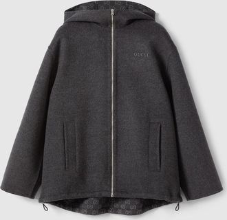 Gucci Embroidered Wool And Silk Hooded Jacket, Grey, Ready-to-wear