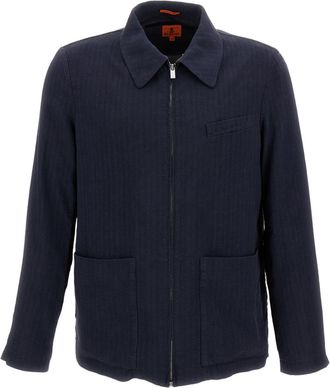 Barena Linen Blend Zip-Up Overshirt with Patch Pockets