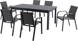 Vente-Unique Comedor de jard&iacute;n de aluminio: Mesa extensible L.180/240 cm y 6 sillones - Antracita - ZEYVA de MYLIA