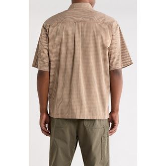 Carhartt Work in Progress Groff Microcheck Short Sleeve Cotton Poplin Button-Down Shirt in Groff Check, Hamilton Brown at Nordstrom, Size X-Large