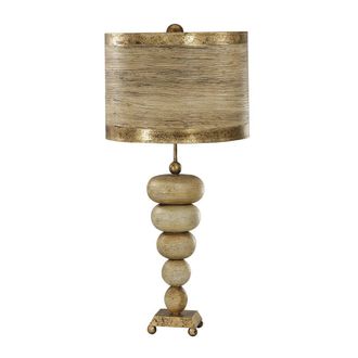 Loops Table Lamp Gold Base Textured Pebble Shapes Gold Leaf Striped Shade LED E27 60W