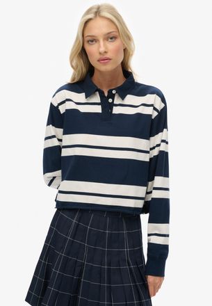 Superdry Langarm-Poloshirt SUPERDRY ATH ESS CROPPED STRIPE RUGBY, Damen, Gr. XL, richest navy stripe, Single Jersey, Obermaterial: 100% Baumwolle, gestreift, o