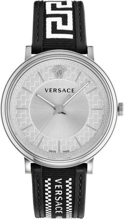 Versace V-Circle Horloge - Heren - Accessoires - Grijs - Maat: ONE Size Leer