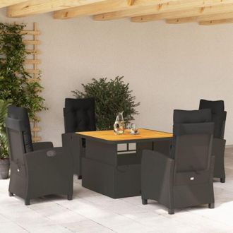vidaXL Set De Muebles Jard&iacute;n 5 Pzas Con Cojines Rat&aacute;n Sint&eacute;tico Negro Vidaxl