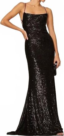 Mac Duggal Stretch Sequin Lace Up Evening Gown In Black
