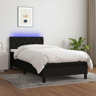 vidaXL Cama Box Spring Colch&oacute;n Y Luces Led Tela Negro 80x200 Cm Vidaxl