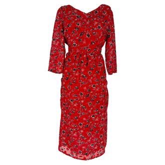 BA&SH Ba & Sh Galvin Floral-Print Midi Dress in Red Polyester