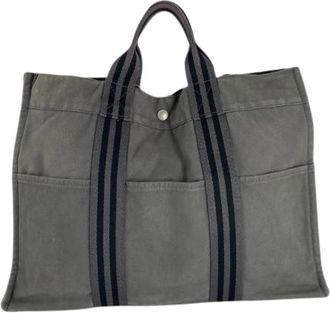 Herm&egrave;s Pre-owned Katoenen Tote Bag - Dames - Vintage Shopper - Grijs - ONE Size - Katoen - Vintage