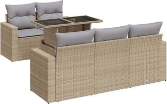 vidaXL Juego De Sof&aacute;s Jard&iacute;n Con Cojines 6 Pzas Rat&aacute;n Sint&eacute;tico Beige Vidaxl