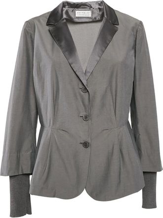 Brunello Cucinelli Blazer con collo satinato - Grigio
