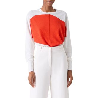 Akris Polygon Linen & Cotton Sweater in Ecru- Vermillion at Nordstrom, Size 12