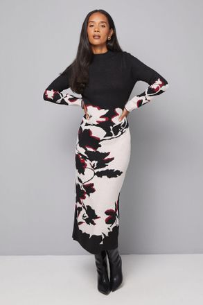 Wallis Womens Floral Jacquard Knitted Dress - Black - Size Medium