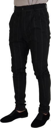 Dolce & Gabbana Black Striped Men Trousers Cotton Pants Polyester