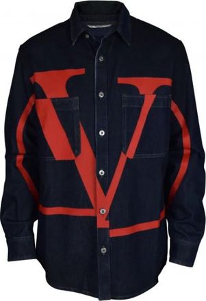 Valentino Garavani V Logo Denim Jacket - Heren - Spijkeroverhemden - Blauw - S - Denim - Overhemden