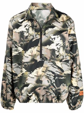 Heron Preston logo-tape camouflage windbreaker jacket - men - Cotton - S - Green