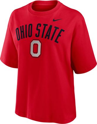 Nike Ohio State Arch Over Logo Boxy Nike Womens College T-Shirt in Red | 01CM65NOH-KMG