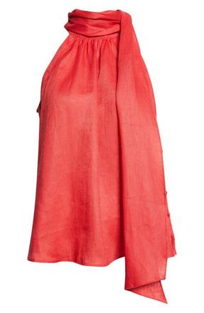 Reiss Andi Sleeveless Linen Mock Neck Top in Coral Red at Nordstrom, Size 10 Us