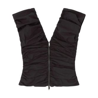 Ganni Sleeveless Tops, female, Black, Size: M Top fruncido