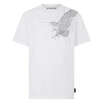 Philipp Plein Tops, Heren, Wit, M, Katoen, Round Neck T-Shirt Eagle Stones