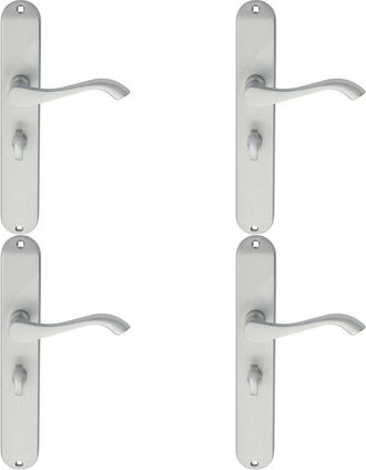 Loops 4x PAIR Curved Handle on Long Slim Bathroom Backplate 241 x 40mm Satin Chrome