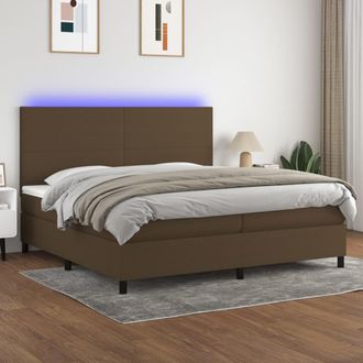 vidaXL Vidaxl - Cama Box Spring Colch&oacute;n Luces Led Tela Marr&oacute;n Oscuro 200x200 Cm