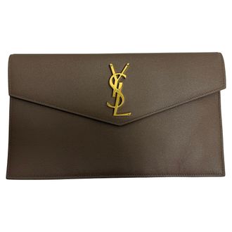 Saint Laurent Pre-owned Womens Uptown Pouch Bag in Brown Calf Leather - Mocha - One Size