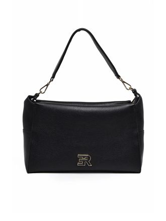Ermanno Scervino Textured Black Polyurethane Victoria Shoulder Bag
