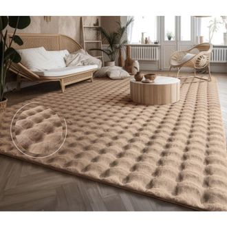 Paco Home Paco Home - Alfombra De Sala Con Pelo Corto, Estilo Escandinavo Abstracto Japandi Boho, Con Efecto 3d, Uni Crema 160x220 Cm, Beige 3