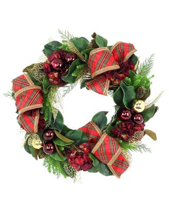 Creative Displays Inc. Handcrafted 28In Holiday Wreath With Hydrangeas & Bows
