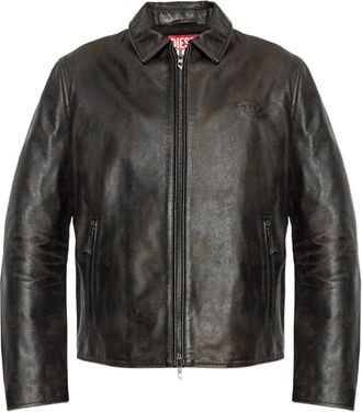 Diesel Giacca L-Amar-WRD in pelle con logo goffrato - Marrone