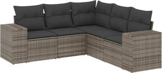 vidaXL Juego De Sof&aacute;s Jard&iacute;n Con Cojines 5 Pzas Rat&aacute;n Sint&eacute;tico Gris Vidaxl