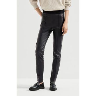 Brunello Cucinelli Stretch nappa leggings in Black at Nordstrom, Size 40 It