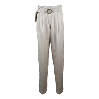 Marella Pleated Palazzo Broeken - Dames - Straight fit broeken - Beige - S - Linnen - Broeken
