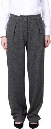 Emporio Armani Visgraat Pantalon - Dames - Wijde Broeken - Grijs - M - Katoen - Broeken