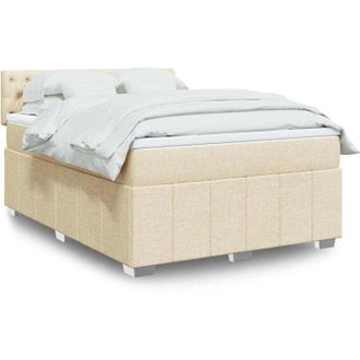 vidaXL Cama Box Spring Con Colch&oacute;n Tela Color Crema 140x190 Cm Vidaxl