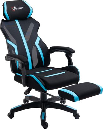 OEM Silla Gaming Con Reposapi&eacute;s Retr&aacute;ctil Silla De Oficina Giratoria Reclinable Con Reposacabezas Y Altura Ajustable 65x65x119-129 Cm Negro Y Azul