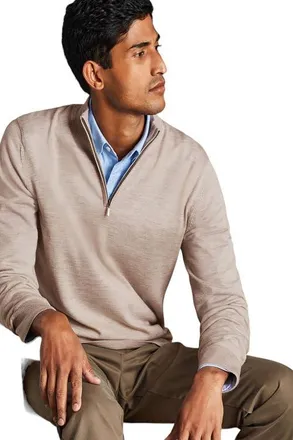 CHARLES TYRWHITT Pure Merino Zip Neck Sweater in Petrol Blue at Nordstrom, Size Xx-Large