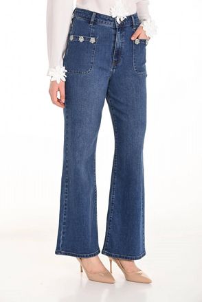 Frank Lyman Design Fawn Fit And Flare Jean With Jewel Embellishments In Blue Denim
