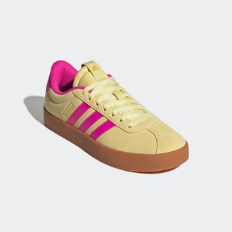 adidas Sneaker ADIDAS SPORTSWEAR VL COURT 3.0, Damen, Gr. 38,5, gelb (powder gelb, shock pink, gold metallic), Leder, Synthetik, Schuhe Sneaker, inspiriert v