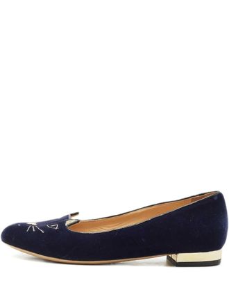 Charlotte Olympia Kitty embroidered flat pumps - Blue