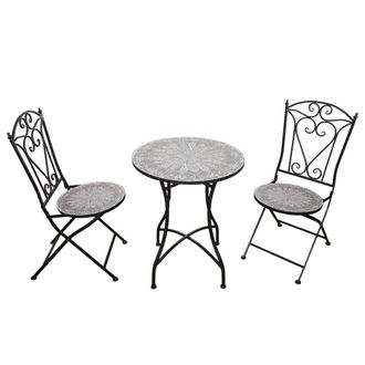 Shatchi Outdoor Mosaic Bistro Set with Ceramic Table & 2 Folding Chairs