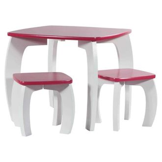 Wanderlust Deco Wanderlust Deco - Set Mesa Y 2 Taburetes De Madera Blancos/rojos 96x48x42 H Cm