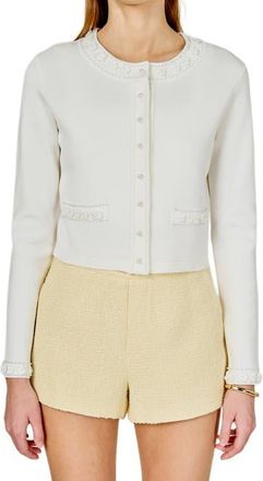 endless rose Flower & Bead Trim Cardigan in Off White at Nordstrom, Size X-Small
