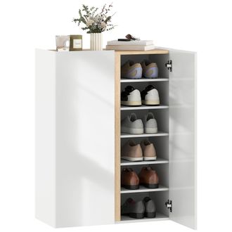 OEM Zapatero De 6 Niveles Con 2 Puertas En Blanco Brillo Con Cierre Suave Y Estantes Ajustables 70x33,5x95 Cm Blanco