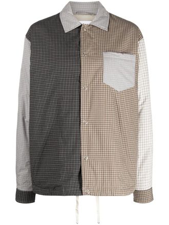 Tanaka plaid-check colour-block cotton shirt - Brown